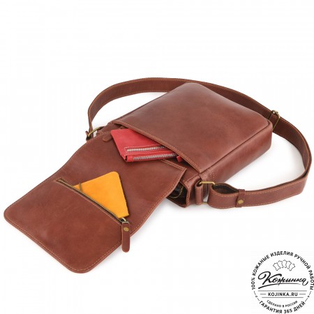  Мужская кожаная сумка "Вильнюс" (коньяк) 